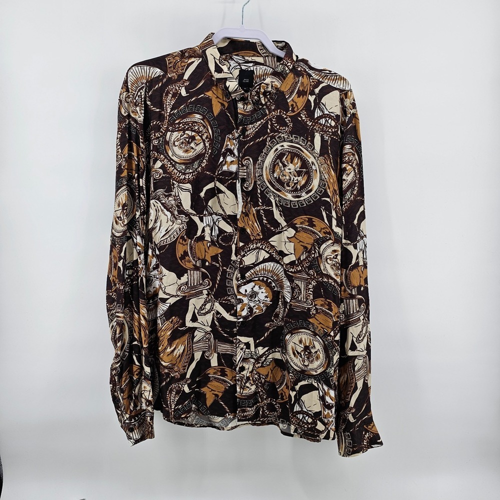 NWT Men's River Island Button Down Shirt Rome Themed Chariots Horses Size XL - Picture 2 of 9